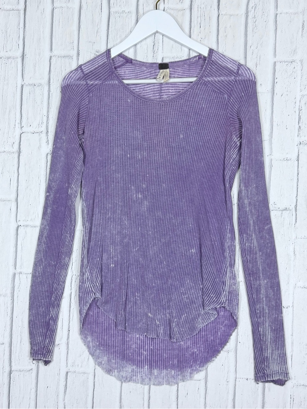 💜 We The Free Purple Burnout Ribbed Long Sleeve Top SMALL Free People Hi Low